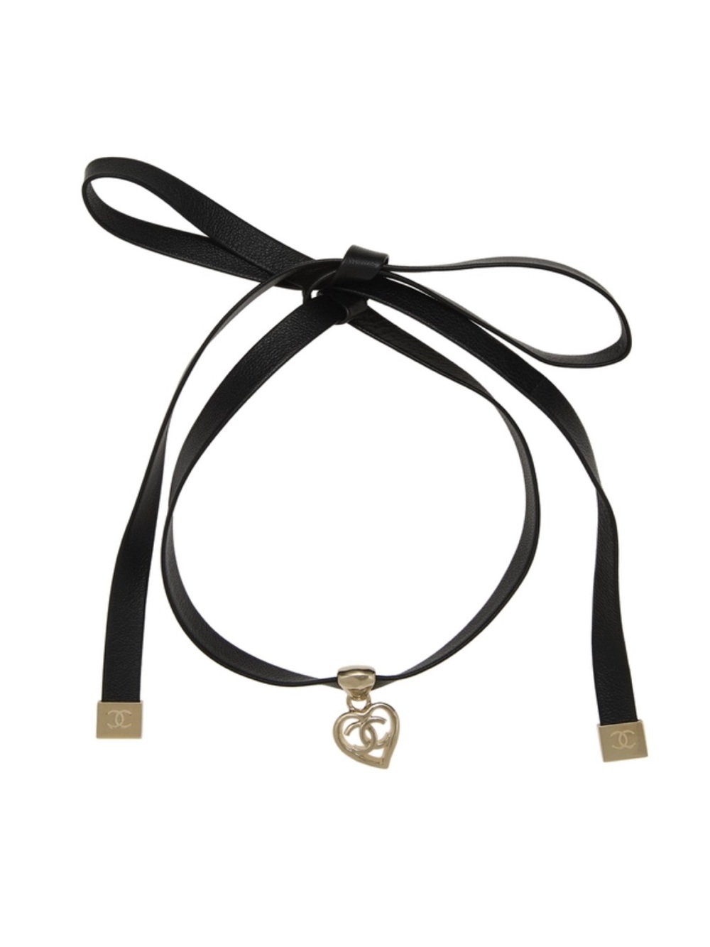 Chanel Leather CC Heart Pendant Choker Nana
